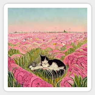 Cat sitting in flower field Sticker